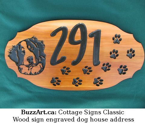 Wood sign engraved dog house address